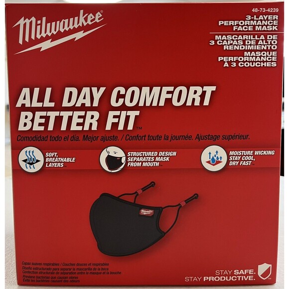 Milwaukee 48-73-4239 -Black Reusable Performance Face Mask 10 Pack Large/X-Large - Picture 1 of 5